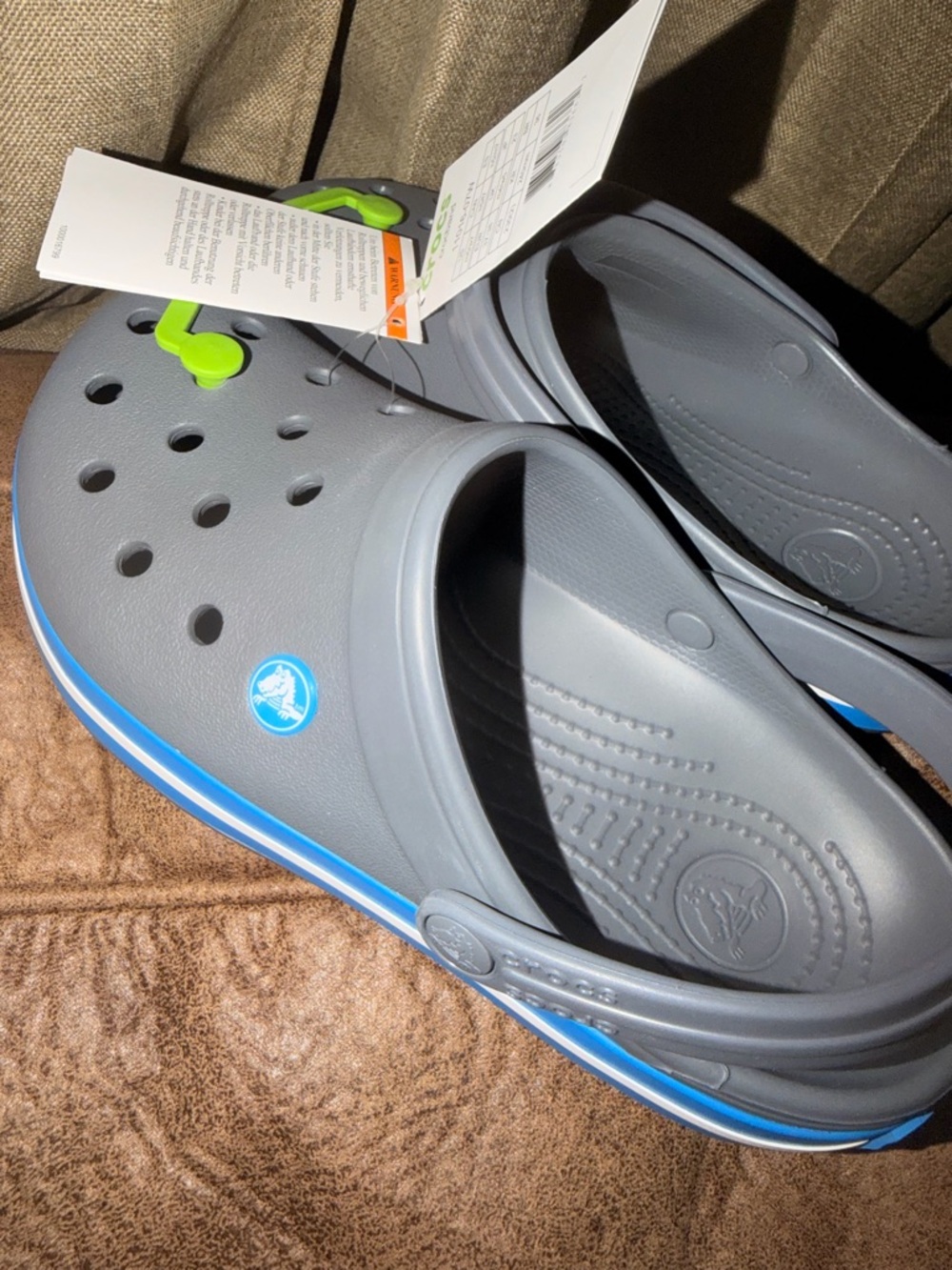 CROCS  Clog in Gray with Bright Blue Heel